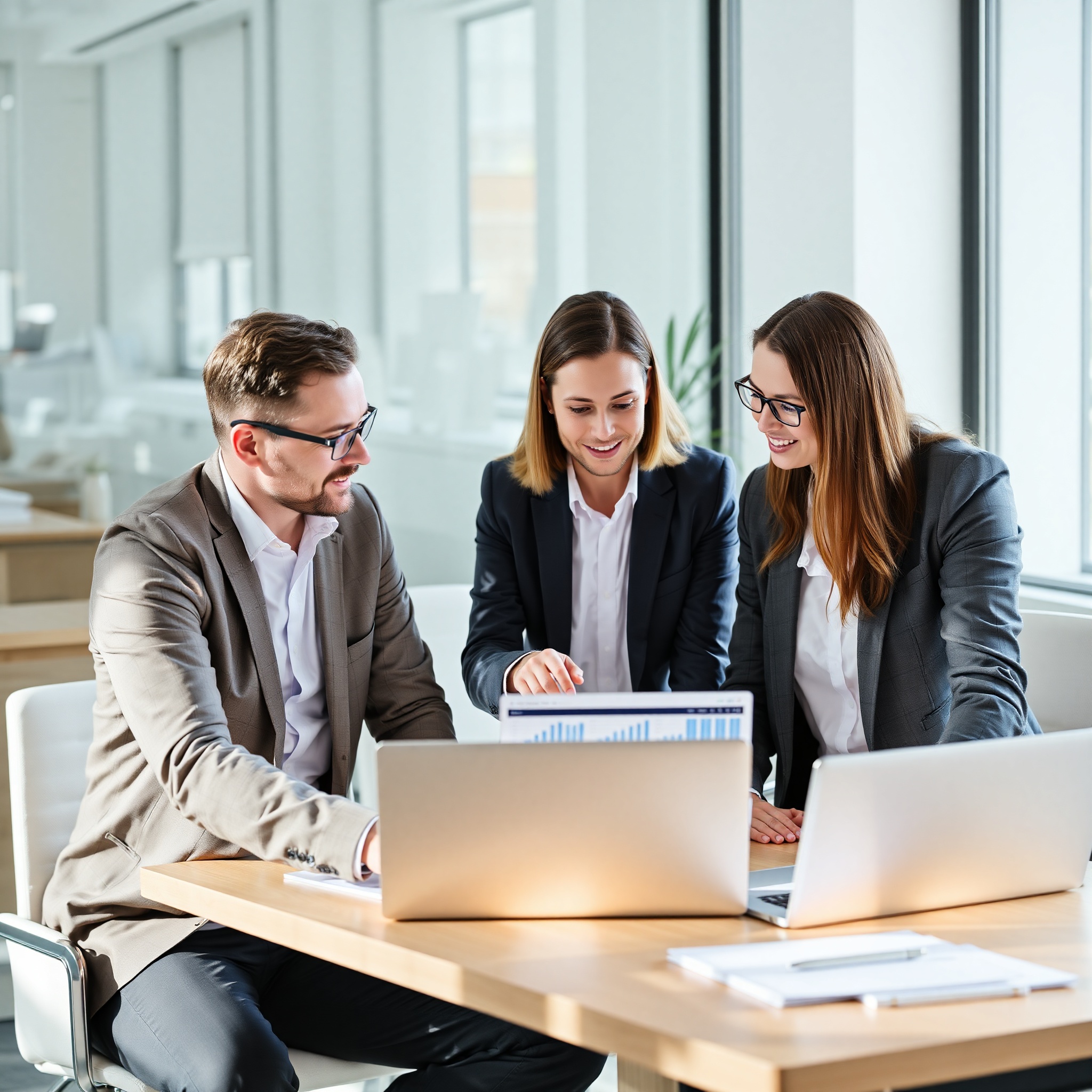Financial advisor reviewing registered account strategy with client at desk with laptop and documents